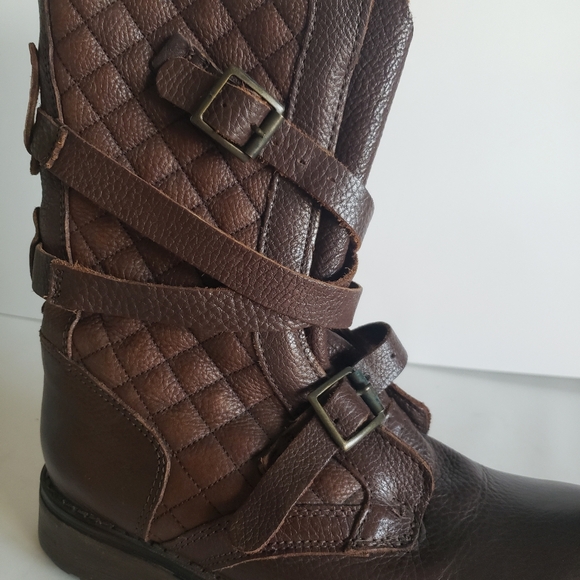 Steve Madden Banddit Sz 7 Leather Brown Moto Buckle Boots quilted Women - Picture 16 of 16